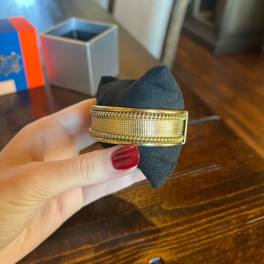 Rustic Cuff Gold Bangle Bracelet - Picture 3 of 3